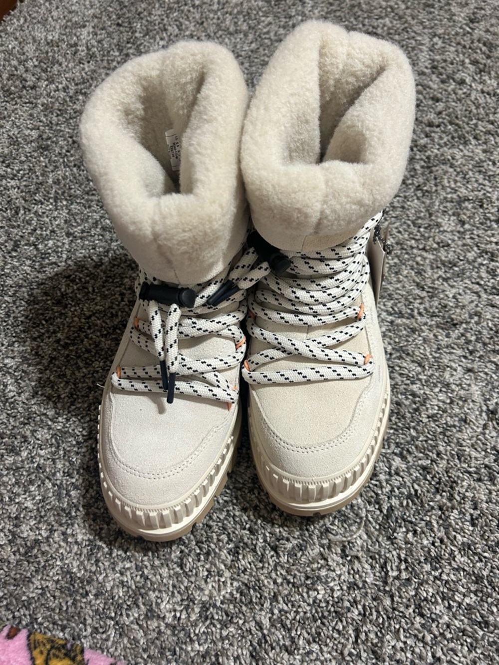 Palladium Cream Lace-Up Shearling Trim Winter Boots